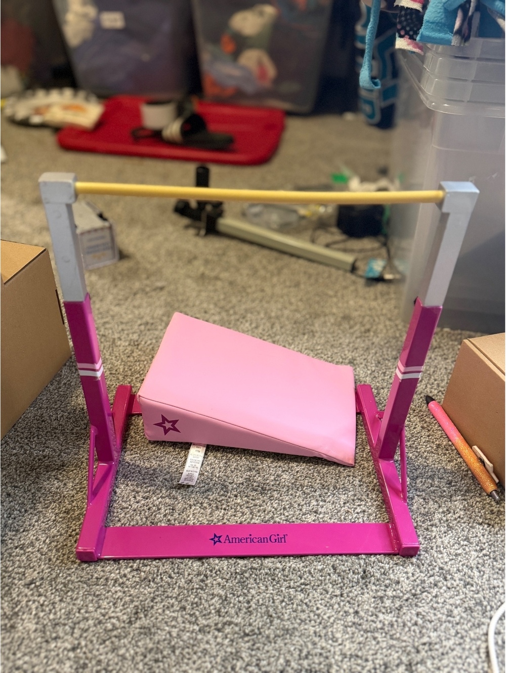 American Girl Pink Gymnastics Balance Beam & Gymnastics Wedge for Dolls